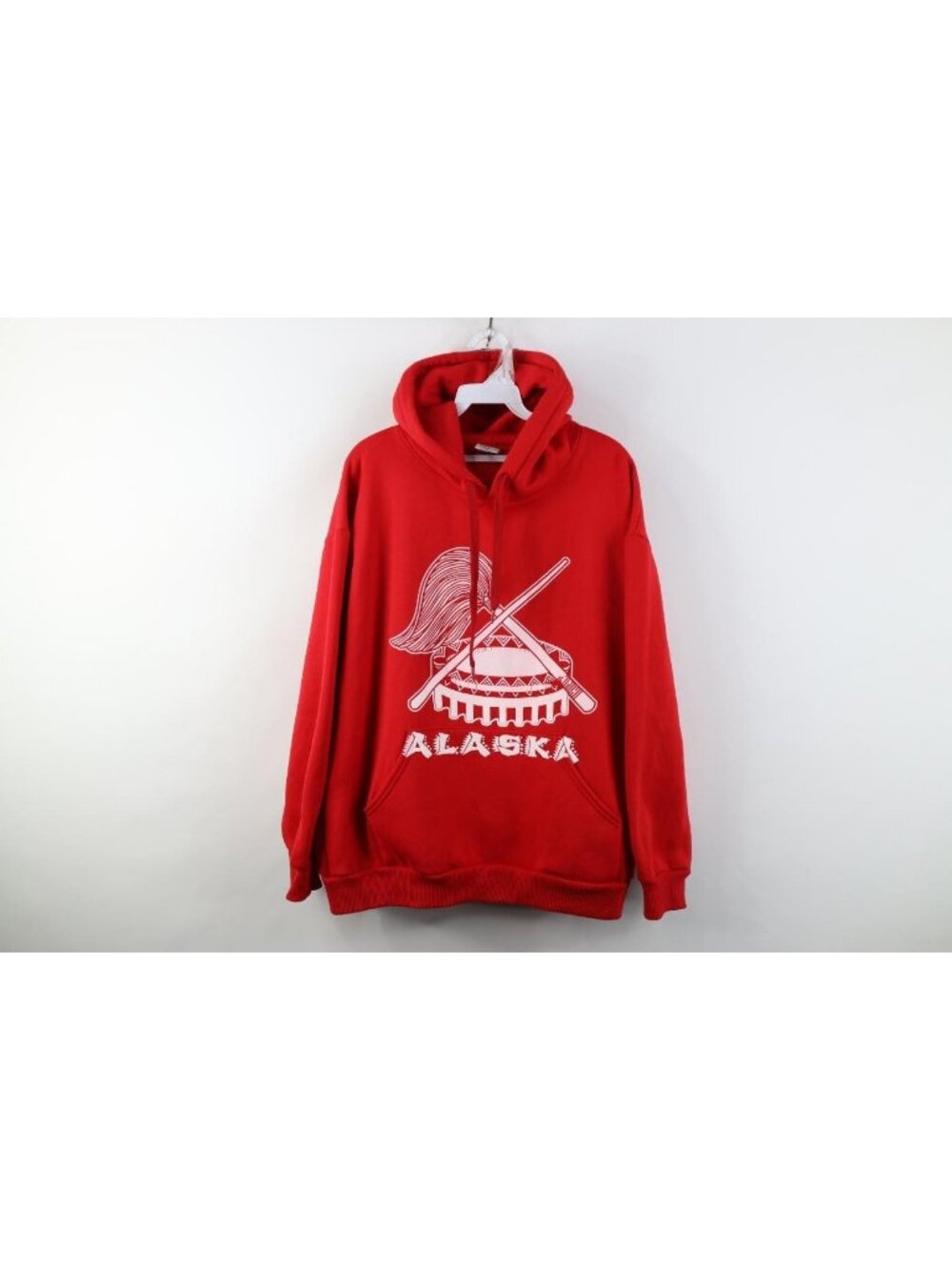 Vintage 90s Y2K Streetwear Mens XL Spell Out Alaska Drum Hoodie Sweatshirt USA